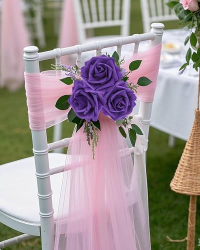 DuHouse 50Pcs Artificial Roses Flowers Fake Roses with Stems Real Touch Foam Flowers for DIY Wedding Bouquet Centerpiece Floral Arrangement Party Home Decor (Dark Purple) - color: Dark Purple, size: 50pcs