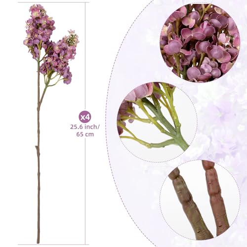 4PCS 25.6inch Lilac Artificial Flowers Fuchsia Fake Delphinium Long Stem Silk Real Touch Flower Faux Lilac Floral Arrangement for Tall Vase Table Wedding Garden Home Decoration（Fuchsia） - color: 25.6inch Fuchsia