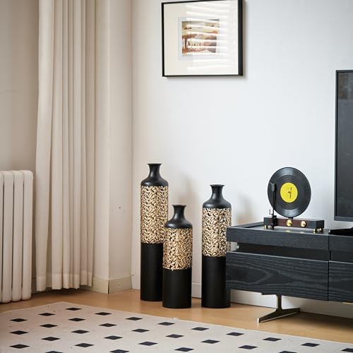 Tall Floor Vases, Black Large Decorative Vase Set for Living Room Metal Extra Big Standing Home Decor 20.8/24.8/28.7in Height - color: Floor Vase Black