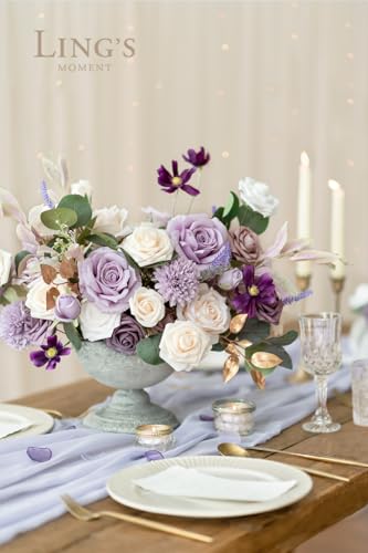 Ling's Moment Fake Flowers Box, Faux Artificial Greenery Stems Foam Roses Silk Eucalyptus Fabic Flower for Centerpieces Bouquet Wedding Vase Floral Arrangements Decorations, Lilac & Cream, Grand Combo - color: Prpl-lilac & Cream, size: Grand