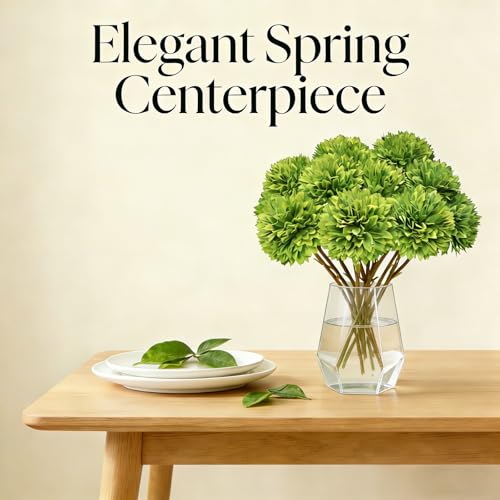 Tinsow 12 pcs Artificial Flowers Green Faux Ball Chrysanthemum Bouquet Flowers Wedding Bouquet for Spring Home Garden Party Wedding Decoration St Patricks Day Table Centerpiece - color: Grass Green