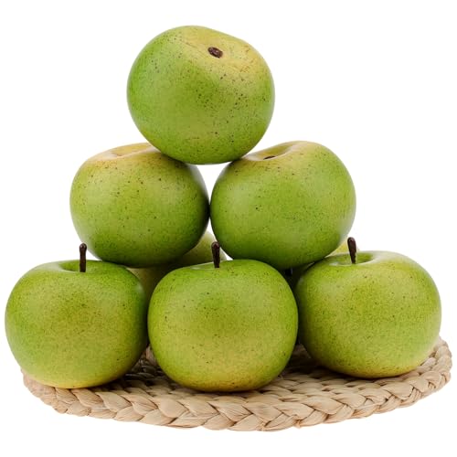 Gresorth 6pcs Lifelike Artificial Green Apple Faux Fake Apples Fruit Home House Kitchen Cabinet Decoration - color: Green Apple