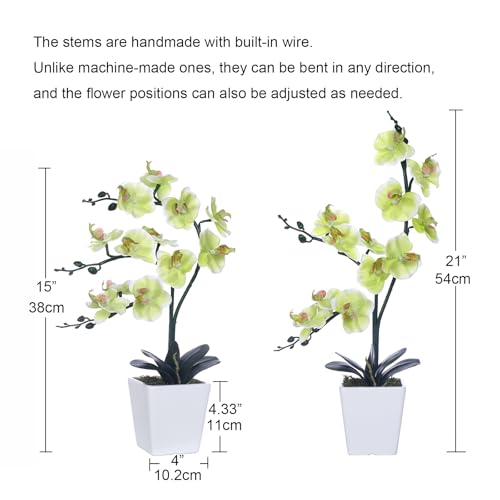 15" Tall Artificial Silk Phalaenopsis Orchid Flower Plant Pot Arrangements (Apple Green) - color: Apple Green