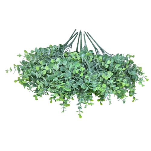 8 Bundles Multi Colored Artificial Eucalyptus Leaves, Plastic Plants, Outdoor Plants, Indoor Decorative Artificial Plants, Porch Window Frames, Green Plant Decorations (8, Dust Green) - color: Dust Green