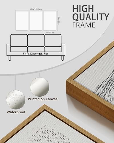 PHOPAGO Gray Abstract Framed Wall Art Large 16x24in Mid Century Minimalist Wooden Pastel Boho Wall Decor Modern Neutral Farmhouse Rustic Art Decor - Natural Framed - color: Gray Abstract, size: 24L" x 16W" x 3 Pcs Natural