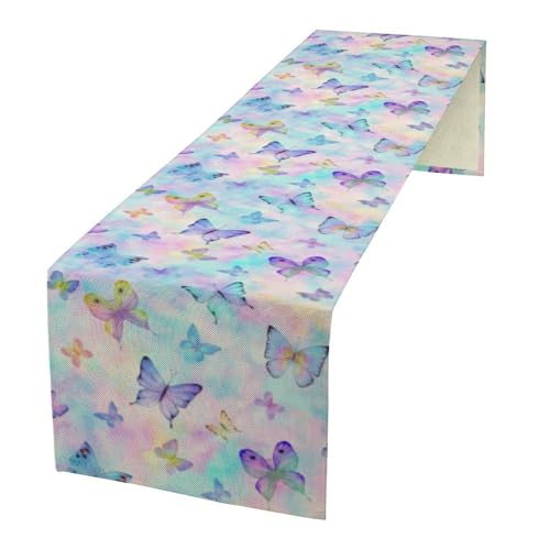 Butterfly Table Runner,Watercolour Purple Dream Butterflies Table Runner for Home Indoor Outdoor Kitchen Holiday Party Wedding Decor 13x36 Inch - color: Butterfly-1, size: 13x36in