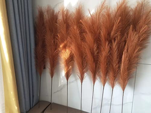 Premium Pampas Grass, Faux Burnt Orange Pampas Grass – 8pcs 43.3″ 110cm Tall Fluffy Pampa Decor, No Assembly 18-Branch One-Piece Stems, Luxury Feather Flowers for Boho Wedding Home Floral Decorations - color: Faux Burnt Orange, size: 8pcs 43.3"(110cm)