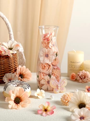 rongflower Mini Artificial Flowers for Crafts, 90 Pcs Nude Color Silk Fake Flowers Assorted Faux Roses Peonies Daisies Bulk for Wedding Decor Graduation Cap Cake Topper Baby Shower Home DIY - color: Nude Color