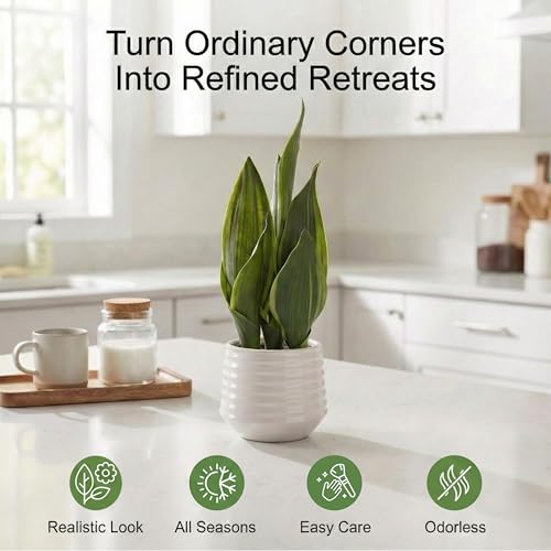 Artificial Snake Plant Potted, 15" Faux Plant, Suitable for Home Office Living Room Window Sill Indoor Decor Housewarming Gifts - color: White