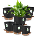 Self Watering Planter Set with Visual Water Level, 6Pack Small Plastic Pot with Drainage Holes and Reservoir Saucers, Modern 8+7+6.5+6+5.5+5 Inch Bottom Watering Flower Pots for Indoor Plant - Black - color: Black-small