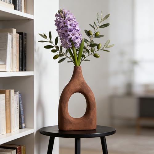 Large Boho Ceramic Floor Vase for Home Decor, Matte Narrow Hollow Vase for Pampas Grass, Minimalist Decorative Centerpiece for Living Room, Entryway, Office (Terracotta Medium) - color: Terracotta Medium