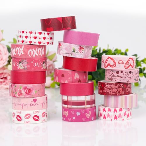 20 Rolls Valentine's Day Washi Tape Red Pink Heart Love Masking Tape for Wedding Romantic Scrapbook DIY Craft Valentines Decorative Duct Tape for Journaling Giftwrap Tape Supplies - style: Valentine's Day