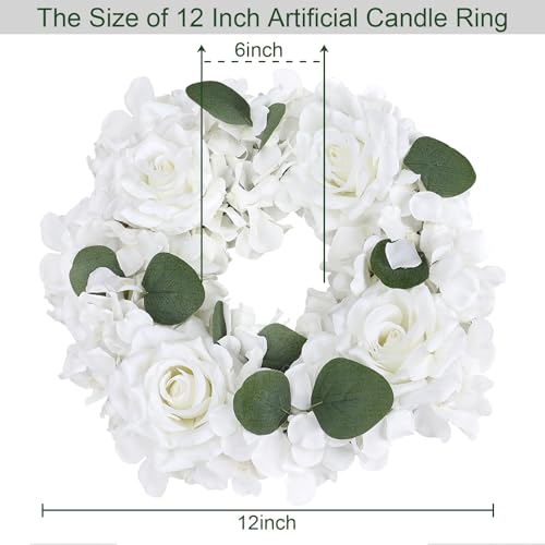 Artificial Flower Candle Rings - 6 Inch Inner Rose Floral Wreaths for Wedding Bridal Event Table Centerpieces Backdrop Decorations (White, 6 X Candle Rings) - color: White, size: 6 X Floral Wreaths