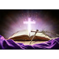 Holy Bible Cross Backdrop Purple Holy Light Glowing Crucifix Crown of Thorns Photography Background God Belief Jesus Christ Biblical Backdrop Christian Church Sanctuary Easter Background 5x3ft - color: Purple, size: 5x3ft