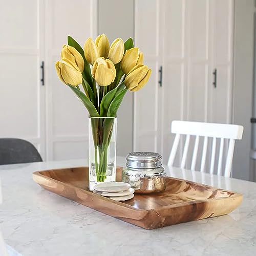 Briful Fake Flowers Artificial Tulip Flower Khaki in Clear Vase, Real Touch EVA Tulip Arrangement Suitable for Home Office Fall Decoration, Dining Table Centerpiece - color: Khaki