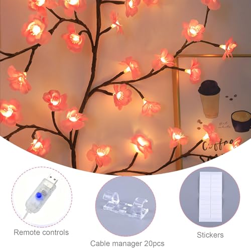 Cherry LED Tree Branch Lights for Wall,Cherry Blossom Vine Lights with 144 LED Flower String Lights and USB Powered,8 Lighting Modes for Bedroom Indoor Window Wedding Outdoor Decor (91in) - size: 91in, style: Cherry blossom