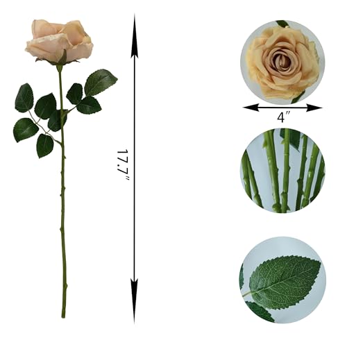 ATFL Fake Roses Artificial Flowers Bulk,Floral Diameter 4'',20 Pcs Artificial Silk Roses Flowers with Stems for Wedding Arrangement Centerpieces Party Home Table Decorations (20, Fall Champagne) - color: Fall Champagne