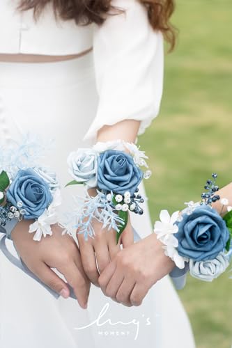 Ling's moment Artificial Greenery Stems Box Set, 55pcs with 8 Kinds of Faux Greenery Picks for DIY Bridal Bouquets Wedding Floral Arrangement Table Centerpieces, Navy & Cream - color: Blu-navy & Cream