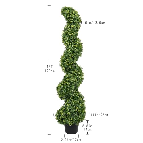 4ft Spiral Boxwood Topiary Trees Artificial Outdoor Set of 2 - UV Resistant Faux Plants for Outside Planters, 48" Fake Twisted Tree for Front Porch Decor - color: Milan Foliage, size: 4FT