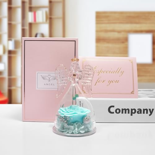 Miofula Gifts for Mom Birthday Gifts for Women, Preserved Flowers Rose in Glass Angel Figurines, Fresh Flowers for Delivery Anniversary Forever Real Roses Gifts for Mothers Grandma Her Wife Girlfriend - color: Sky Blue