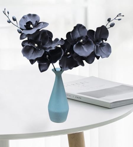 Corkwaw 3Pcs Artificial Fake Flowers Butterfly Orchid, Silk Plant Real Touch phalaenopsis is Used in Offices, Dining Table Centers, Weddings, Home Decoration (Black)