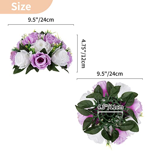 NUPTIO Lilac White Flower Balls: Artificial Rose Centerpieces for Tables | 2 Pcs 9.5 inch Fake Floral Arrangement for Wedding Birthday Party Bridal Shower Decor - color: Lilac & White, size: 2 Pcs