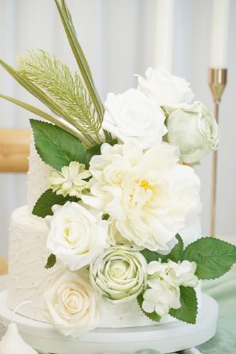 Artificial Flower Combination Box Set Artificial Flower Loose Leaves and Stems DIY Wedding Center Bouquet Bride Wedding Baby Shower（White） - color: White