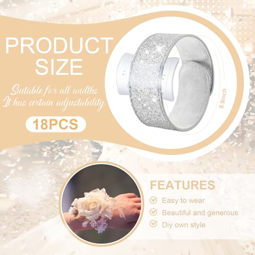 Relaxgiant 18 Pieces Corsage Wristlet Bracelets Slap Corsage Band Floral Slaplets Wedding Bracelets DIY Wrist Accessories Bridesmaid Bridal Shower Prom Party Supplies Homecoming(Sliver) - color: Sliver