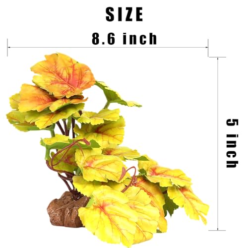 Reptile Plants for Terrarium, Ball Python Tank Decor Accessories fit Bearded Dragon Crested Leopard Gecko Lizard Chameleon Snake Frog Tortoise Hermit Crab - Fake Heuchera Micrantha Yellow - color: F-fake Heuchera Micrantha Yellow