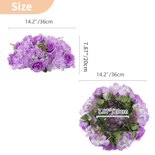 NUPTIO Flower Balls for Centerpieces Wedding: 10 Pcs 14.2 inch Diameter Artificial Flower Ball Arrangement Bouquet Centerpiece for Tables - Light Purple Fake Rose Flowers for Wedding Decor - color: Light Purple, size: 14.2" Diam - 10 PCS
