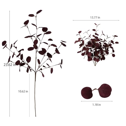 4PCS 24" Burgundy Metallic Fake Eucalyptus Stems Artificial Eucalyptus Leaves for Fall Leaves Thanksgiving Decor, Christmas Living Room Vase Decor - color: Burgundy