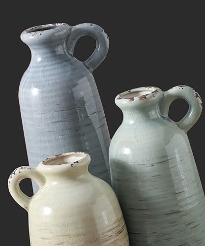 Ceramic Vase Set of 3 | Neutral Vase Home Decor with Handle | Pottery Modern Farmhouse Vases Pampas Grass Flower Vases for Home Decor Table Living Room Centerpieces Mantel Decor - Multicolor - color: 010 Vase Set With Handle - Multicolor