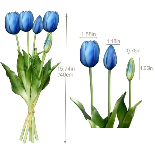 10 Pcs Fake Tulips Tulips Artificial Flowers Real Touch Fake Flowers Artificial Flower Bouquet for Home Table Party Wedding Decoration (Navy Blue) - color: Navy Blue