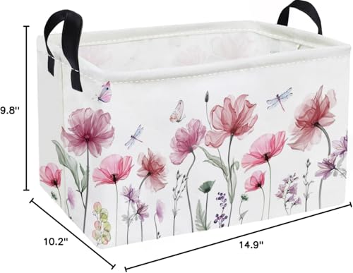 Essme Rectangular Flower Basket,Girls Baskets Empty with Handles,Cute Baskets for Kids Room Decor,Boys and Girls, Gift Basket,(Flowers) - color: Flowers