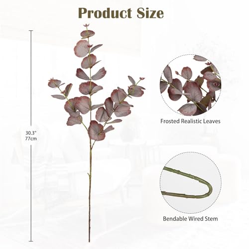 GnFlus 5 pcs 30" Artificial Eucalyptus Fall Stems Fake Silk Plants for Fall Floral Arrangements, Fake Plant Farmhouse Decor, Home Wedding Decorations (Fall Brown) - color: Coffee