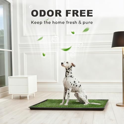 HQ4US 4LEGS Dog Grass Pad with Tray Extra Large 45”×34”, Dog Litter Box with Odor Free Artificial Grass Pee Pads for Dogs Potty Tray with Hemmed Edge, Realistic for Indoor Balcony - size: XL - 45" x 34" for Dog＜ 38'' Length