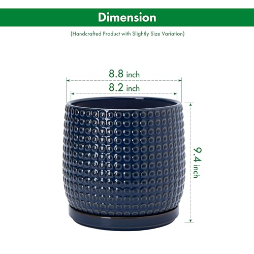 D'vine Dev 8 Inch Ceramic Beaded Stoneware Planter Pot - Flower Pot with Drainage Holes and Saucers for Indoor Succulent Plants or Flowers, Midnight Blue, 27-C-Q-3 - color: Midnight Blue, size: 8.8 Inch