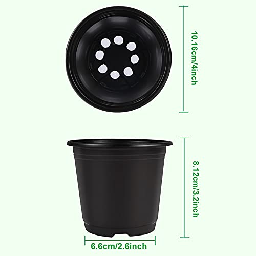Augshy Nursery Pots, 110 Pcs Black Plastic Plant Pots 4 Inches Seed Starting Pots Containers with 110 Labels - size: 4 Inches