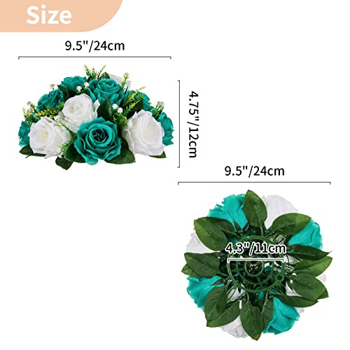 NUPTIO Flower Ball Centrepieces for Tables - Teal & White Artificial Flowers Rose for Centerpieces - Fake Rose Arrangements for Wedding Birthday Party St Patricks Day Decor 2 Pcs - color: Teal & White, size: 2 Pcs