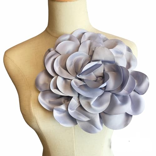 Heyiwell Large Satin Fabric flower for Brooch Pin Wedding Party Dance Dress Suit Clothes Head Hair Accessories DIY Decor 9.45"Inch - color: Gray