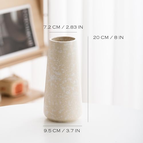 Beige Vase - 8" White Textured Pampas vase, Boho Rustic Vases for Home Decor, Farmhouse Decor, Minimalist Cream Modern Flower vases for Centerpieces, Living Room, Bedroom - color: Snowflake, size: Big