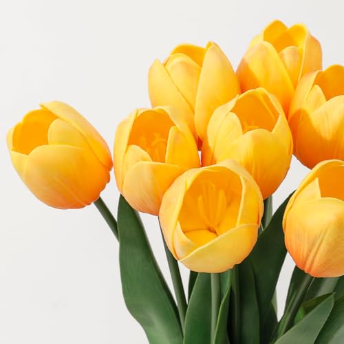 Tangerine Fake Tulips,18.5" PU Artificial Tulips Flowers for Spring Easter Home Kitchen Wedding Bouquet Bulk Mother's Gift Day Decorations - color: Tangerine