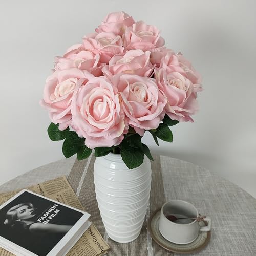 ATFL Fake Roses Artificial Flowers Bulk,Floral Diameter 4'',20 Pcs Artificial Silk Roses Flowers with Stems for Wedding Arrangement Centerpieces Party Home Table Decorations (20, Light Pink) - color: Light Pink