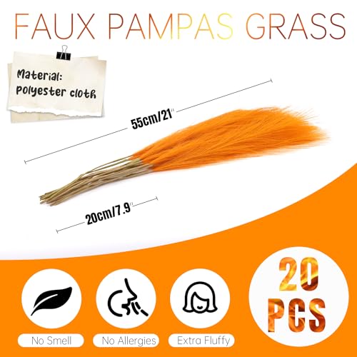 Faux Pampas Grass Decor ， 21.7 Inch Artificial Pampas Grass Golden Reed Grass, Vase Filler for Home Decor, Room, Bathroom, Wedding, Table Centerpiece - 20PCS - color: Golden