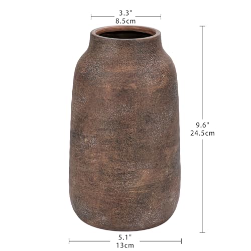 Briful Tall Rustic Ceramic Vase 9.6” – Vintage Distressed Pottery Flower Vase with Antique White-Wash Finish – Farmhouse Table Decor & Shelf Accent (Not Waterproof), Brown - color: Brown, size: 9.6 Inch