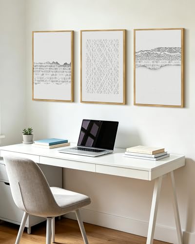 PHOPAGO Gray Abstract Framed Wall Art Large 16x24in Mid Century Minimalist Wooden Pastel Boho Wall Decor Modern Neutral Farmhouse Rustic Art Decor - Natural Framed - color: Gray Abstract, size: 24L" x 16W" x 3 Pcs Natural