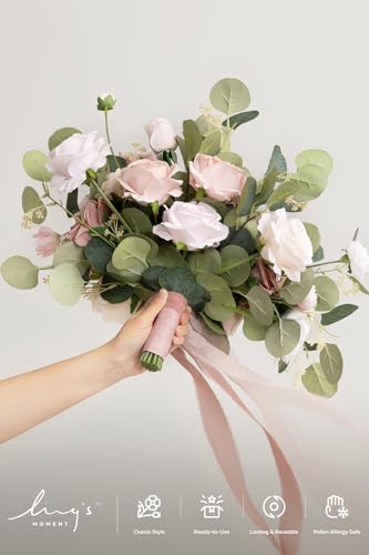 Ling's moment Pink Wedding Bouquets for Bride, Dusty Rose Bridal Bouquets for Bride, 15 Inch Free Form Artificial Wedding Flowers Bouquets - color: Pk-dusty Rose, size: Medium 15 Inch