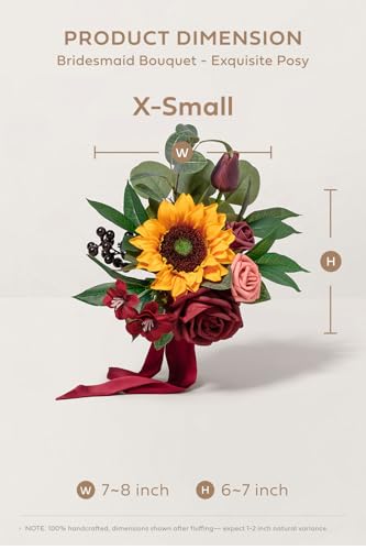 Ling's moment Artificial Bridesmaid Bouquets Set of 6,Sunflower Wedding Flower Bouquets Floral Bouquet Bridal Bouquets with Ribbon Ceremony Anniversary,7-inch Diameter - color: Ylw-sunflower