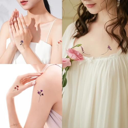 15 Sheets Lavender Temporary Tattoos Watercolor Flower Wild Floral Fake Tattoo Sticker For Women Body Art Temp Tattoo Paper