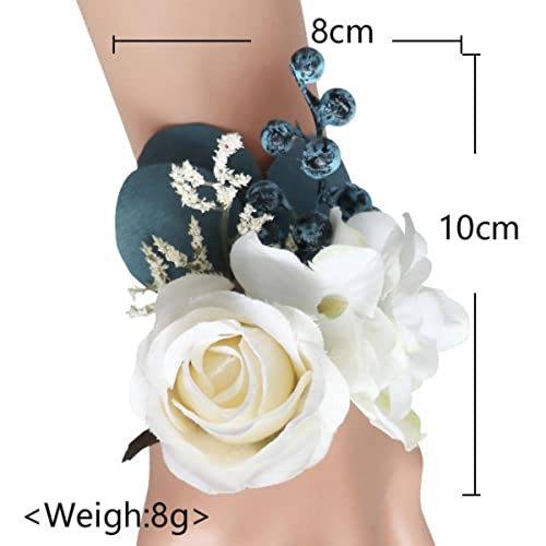 MOJUN Bridesmaid Bouquet Wrist Corsage Groom Boutonniere Set, Artificial Rose Wedding Flowers for Wedding Ceremony Anniversary Bridal Shower Party Home Decorations, Set of 3 - color: Bouquet Corsage and Boutonniere Set B 3pack